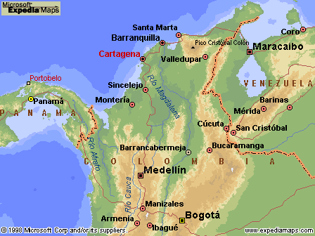 Karta över Colombia och Panama